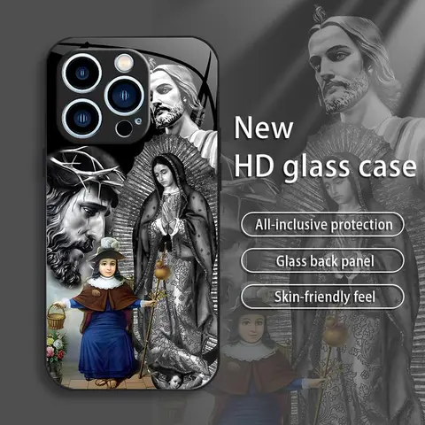 Jesus Themed Stylish High-Quality Glass Cellphone Case, Affordable Anti-Drop Anti-Fingerprint Protection Casing & Accessory, Compatible with iPhone 11,12,13,14,15,15 Pro,15 Pro Max,15 Plus,15 Mini,16,7,8,SE2,X,XR,XS,XS Max