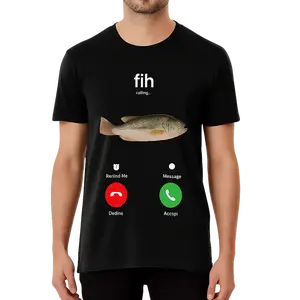100% Cotton Fih Calling Remind me Message Decline Accept Phone Call Fish T-ShirtFit Casual Streetwear Men Gifts