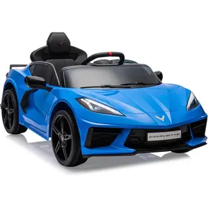 12V Kids Ride on Car Licensed Corvette Battery Powered Car Toddlers Electric Sports Car Toy with Remote Control, Visual Dashboard, LED Lights, Music, Gifts for Boys Girls, Dark Blue
