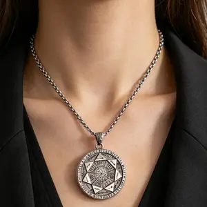 Seven Archangels Seal Pendant Necklace, Vintage Stainless Steel Talisman Amulet, Occult Sigil Protection Jewelry, Retro Witchcraft Pendant for Men & Women, Spiritual Gothic Accessory         ？ ？
