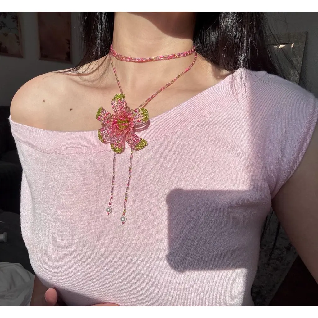 [NEW] Handmade Beaded Flower Choker Necklace for Women – Adjustable Floral Statement Necklace