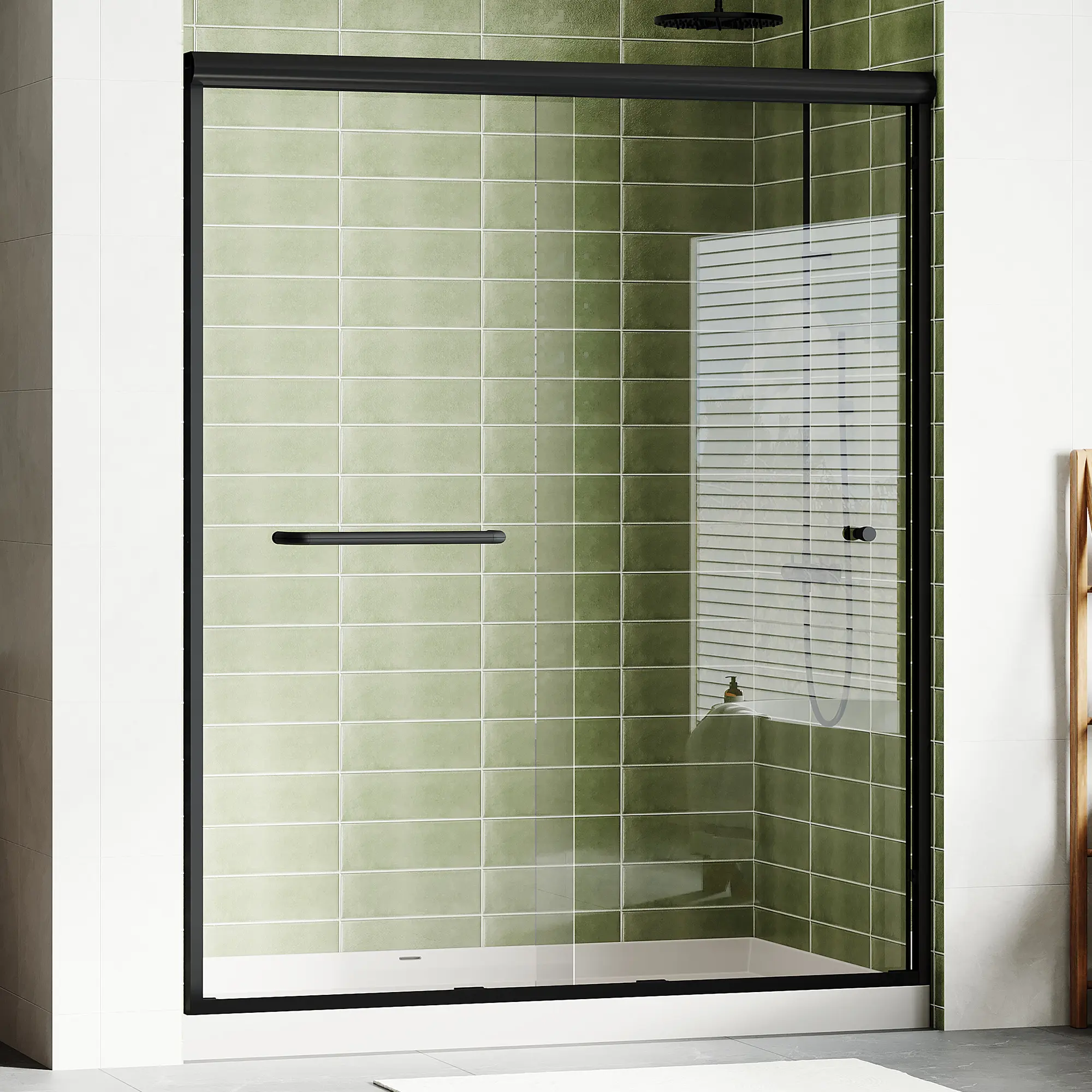 [Summerwins] [SummerFinds] AMERLIFE 3 Size Semi-Frameless Walk-in Shower Door, 4" Adjustable Design, 1/4inch Thick Tempered Glass, Matte Black Aluminum Alloy Frame, Modern Bathroom Shower Sliding Door