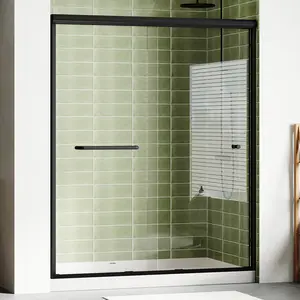 AMERLIFE 3 Size Semi-Frameless Walk-in Shower Door, 4" Adjustable Design, 1/4inch Thick Tempered Glass, Matte Black Aluminum Alloy Frame, Modern Bathroom Shower Sliding Door