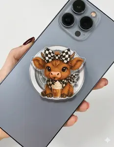 Highland Cow Coffee Phone Grip Magsafe, Caro Bow Highland Cow Phone Grip Holder, Funny Phone Holder, Adorable Animal Kindle Grip, Gift for Girls Boys