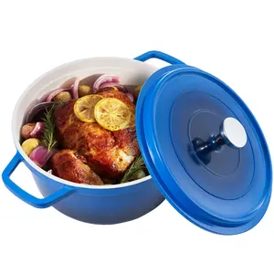 Lightweight Cast Aluminum Dutch Oven (2.5QT & 5QT) - Nonstick, Enameled Pot for Baking, Stews & Soups on All Stovetops - Dishwasher Safe, Red & Blue,#NonstickCastAluminum