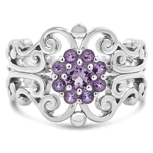 Goddaughters Sterling Pink Amethyst Flower Renaissance Ring