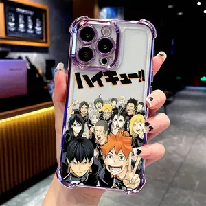 Anime H-Haikyuu Phone case Compatible With iPhone 17/16/15/14/13/12/11/Pro/ProMax/Plus/17Air/Xsmax, for Samsung S25/S24/S23/S22/Plus/Ultra/Fe/S25 Edge, Four-corner airbag electroplated anti-drop Transparent soft Case, Volleyball Uv Printed, Special Gift