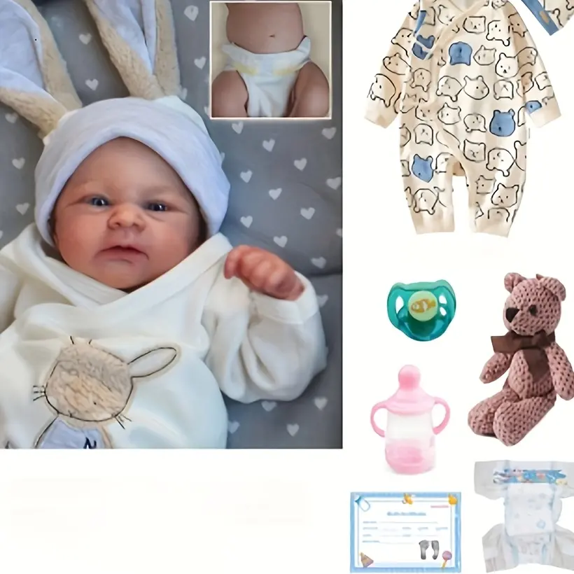 19 Inch/49cm Reborn Dolls, Realistic Dolls, Handmade Vinyl Dolls BOY with Accessories, Birthday Gifts, Chritsmas Gifts Easter Gifts Soft Silicone Reborn Doll with Washable Feel