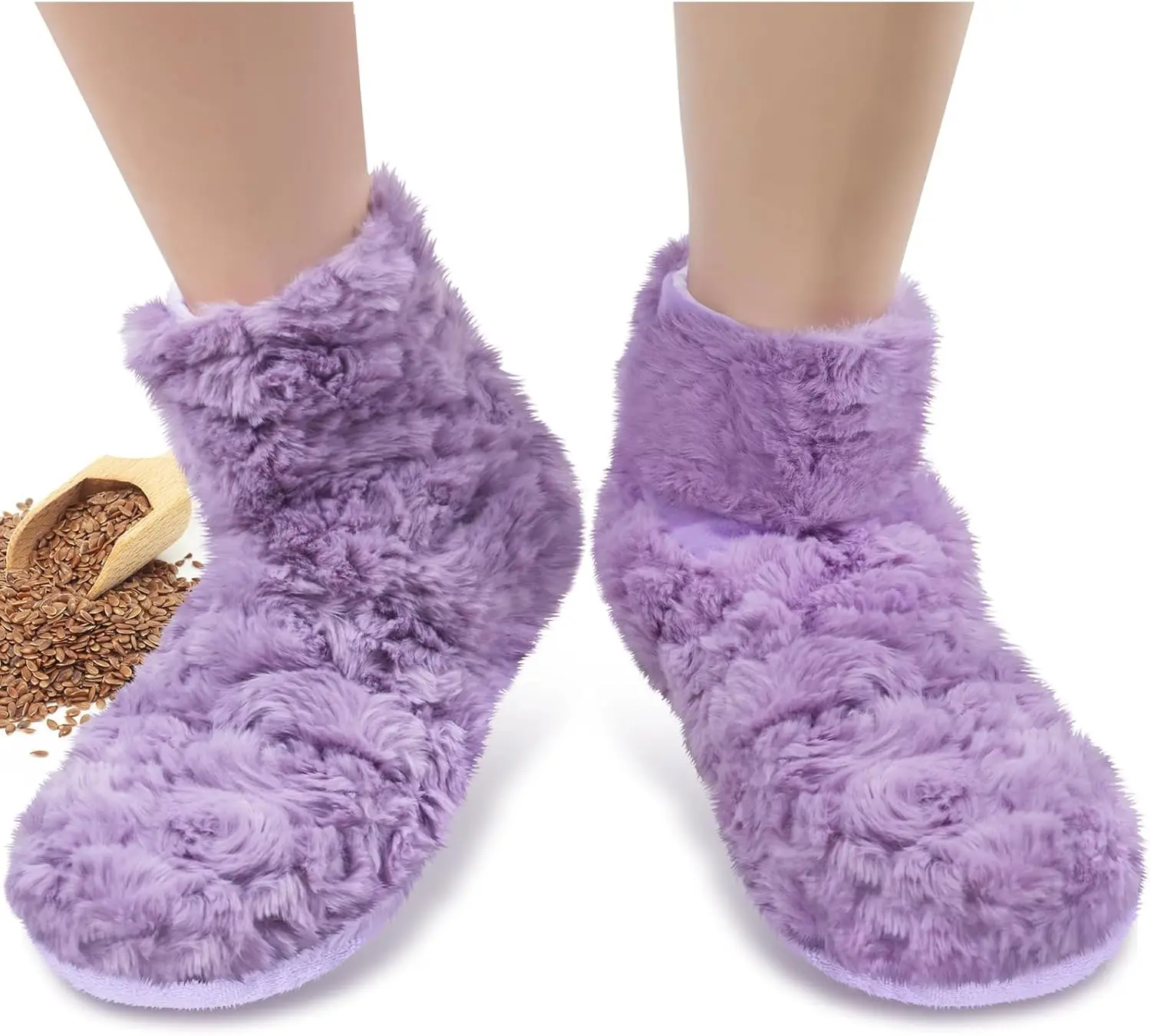 REVIX Microwaveable Heat & Cold Therapy Plush Booties, Full Coverage Flaxseed-Filled Hot Feet Warmers with Rose Velvet Fabric, Ankle & Foot Support, Fall-Off Prevention Winter Gifts (Beauty & Personal Care Heat Patch Accessory), Microwave