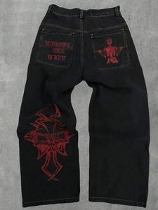 men's skull embroidery wide leg jeans, casual comfy denim pants for daily wear, fashion men's bottoms for spring & fall, pants for men, cotton