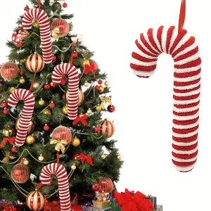 4pcs Classic Red & White Striped Candy Cane Christmas Tree Hanging Ornaments - Durable Polyurethane Holiday Decorations for Home, Xmas Party, and Festive Celebrations, No Electricity Needed, Festive Ornaments