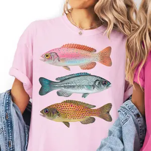 Trendy Fish Tee, Summer Graphic Shirt, Womens T-shirt, Coastal Cowgirl Shirt, Fishing Shirt for her
