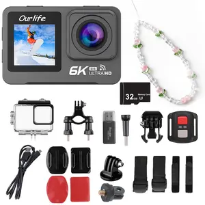 5k30fps 24mp Sports Action Camera with Remote Control, Includes 32GB Memory Card, HD Wide Angle Lens for Surfing and Skiing