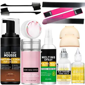 Lace Tint Melting Mousse for Wigs, Toupees, and Hairpieces - Natural Finishing Color and Glue Tool Set (Dark Brown) Haircare Edge Control Wax
