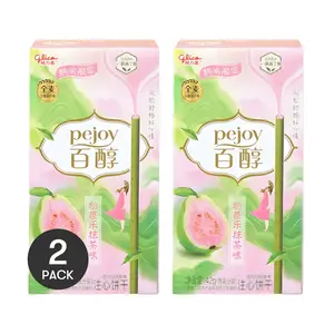 2 Pack GLICO PEJOY Pink Guava Matcha Cookie Sticks 1.48oz Each - Japanese Snack, Seasonal Limited, Cream Filled