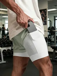 Men's Running Double-Layer Shorts, Athleisure Shorts, Sporty Fitted Gym Training Quick-Dry 2-In-1 Inner Lined Breathable Casual Outdoor Shorts