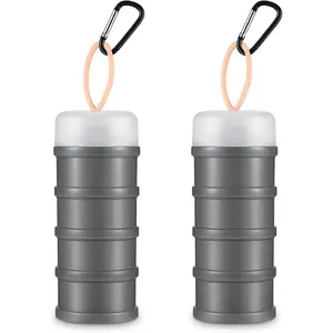 2 Pcs Protein Powder Container with Funnels Stand, 4 Stackable Leakproof Protein Powder Dispenser, Portable Keychain Powder Container for Workout, Fitness, Travel (Black)