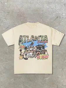 Men's Vintage Atlanta Graphic Tee, Regular Fit Casual Streetwear Creative Print Short Sleeve Round Neck T-shirt for Daily Wear, Men's Summer Clothes, Top