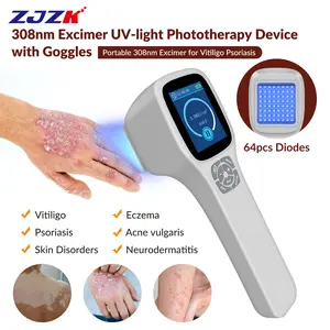 ZJZK 308nm Excimer Phototherapy Device with 64 Diodes, Blue Light Therapy for Vitiligo, Psoriasis, Eczema, Atopic Dermatitis, Fungal Skin Disease, Hypopigmentation, Safe Targeted Home Use, Fast Recovery, Prevent Recurrence, Portable Handheld