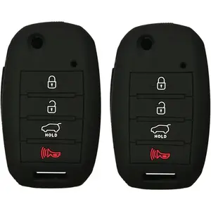 New Upgrade 2Pcs Coolbestda Silicone 4buttons Flip Key Fob Remote Skin Cover Protector Keyless Entry Case for 2016 2017 2018 2019 Kia Optima Soul Sorento Sportage Forte Rio Sedona （Not Fit Smart Key Fob）