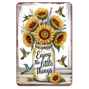 Sunflower Tin Sign, Vintage Quote Metal Sign Print Aesthetic Room Decoration for Home Bedroom Kitchen Bar Coffee Bathroom Indoor Outdoor Wall Decor, 8 X 12 in