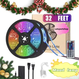 RGB LED Strip Light, Music Sync Color Changing LED Strip Light Kit with IR Remote Control, LED Light for Bedroom, Kitchen, Home Decoration, Sensitive Built-in Microphone