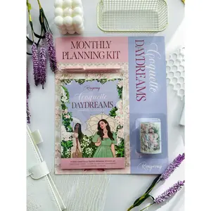 Monthly Planning Kit Bundle - Romantic Planner Kit with Functional & Decorative Pages, Vellum, Scrapbooking Papers, PET Tape 3.0 & Pen for Journaling & Feminine Planning