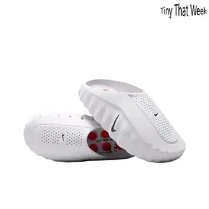 White Mule Slides, Red Cushioning Massage Outsole, Perforated Upper, Pre-Game Recovery Tech Slides