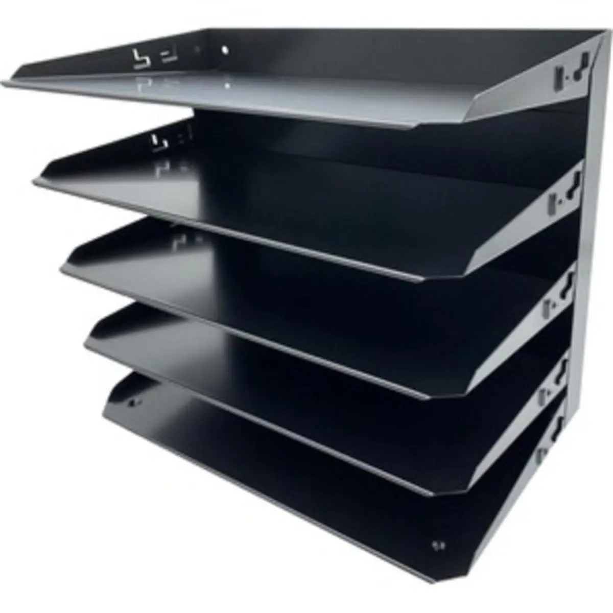 Huron 15 in. Horizontal Slots Steel Desk Organizer - Wall Mount, Label Holders, Paper Sorter, 5 Compartments, Legal Size Storage, Black, Desk Tidy, Work Organizer, Office Desk Accessories