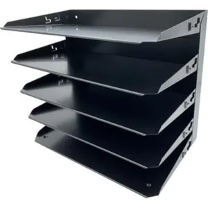 Huron 15 in. Horizontal Slots Steel Desk Organizer - Wall Mount, Label Holders, Paper Sorter, 5 Compartments, Legal Size Storage, Black, Desk Tidy, Work Organizer, Office Desk Accessories