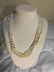Freshwater Pearl Necklace with semi precious stones 3 strands with toggle clasp