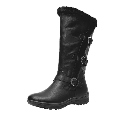 Dream Pairs Women's Knee-High Wide Calf Zip Snow Boots - Warm Faux Fur Lined PU Leather Women's Shoes, Slip Resistant Rubber TPR Sole, Round Toe, 1" Low Heel, Flat Heel (1 cm Or Less), Casual Winter Footwear