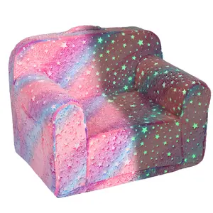Glow in The Dark Extra Wide Kids Couch, Soft Couch, Star, Toddler Baby Chair Couch Sofa, for Boys & Girls, Gray, Pink