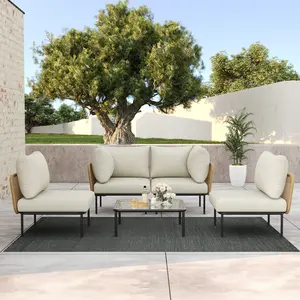 LayinSun 5 Pieces Aluminum Patio Furniture Set, Modern Modular Sectional Sofa with Coffee Table and Upgrade Thickness Cushion, Multiple Packages