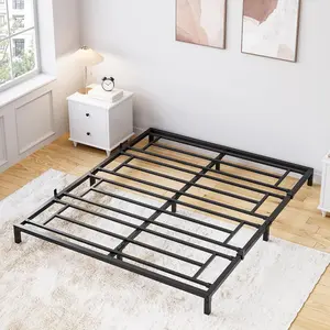Black 6-Inch Queen Metal Platform Bed Frame with Storage, Steel Slat Support, Heavy Duty Squeak-Resistant Mattress Foundation, No Box Spring Needed, Easy to Assemble, Christmas Gift, Metal Bed Frames, Platform Bed Frames