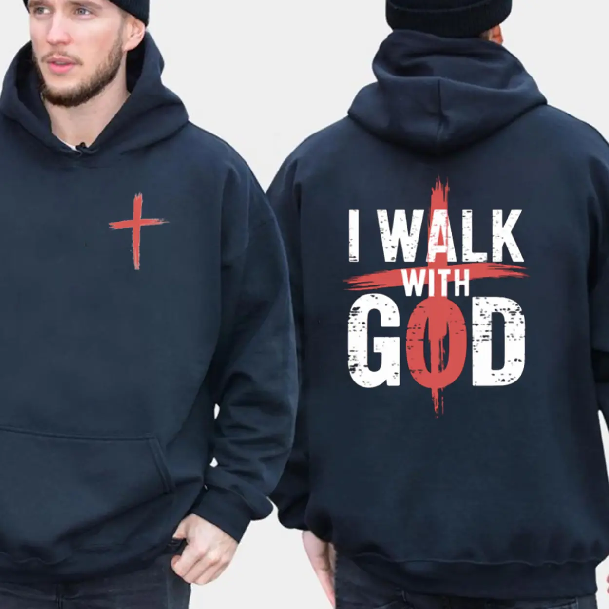I Walk With God 2 Side Hoodie Casual Street Style Fleece Pullover Hooded Sweatshirt Tops Trendy for Women for Men, Perfect Gift