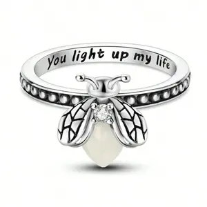 Vintage Gold Zirconia Ring Engraved Light Up My Life, Stackable Glowing Firefly Rings for Women, Unisex Fashion Jewelry, Daily Jewelry Gift for Women