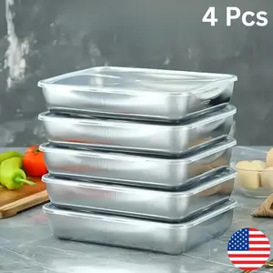 4pcs Stainless Steel Food Storage Containers with Airtight Flip-Top Lids - Microwave, Refrigerator & Freezer Safe, Stackable Rectangular Meal Prep Containers for Salad, Fruits, Leftovers, Kitchen Organization, Microwave Safe Container