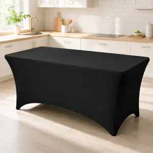 1/2PCS 6FT Fitted Rectangular Spandex Tablecloth - Elastic Fitted Fabric, Easy-Clean & Spill Resistant, Washable Wrinkle-Resistant Desk Protector with Easy Maintenance for Home Parties, Instantly Upgrades Kitchen & Dining Space
