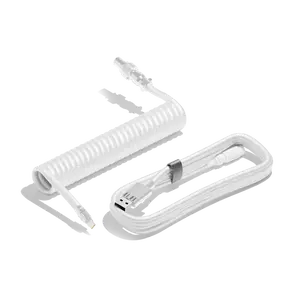 White Keyboard USB-C Coiled Cable | Detachable Metal Connectors | Double-sleeved Cable | Gaming Keyboard Cable