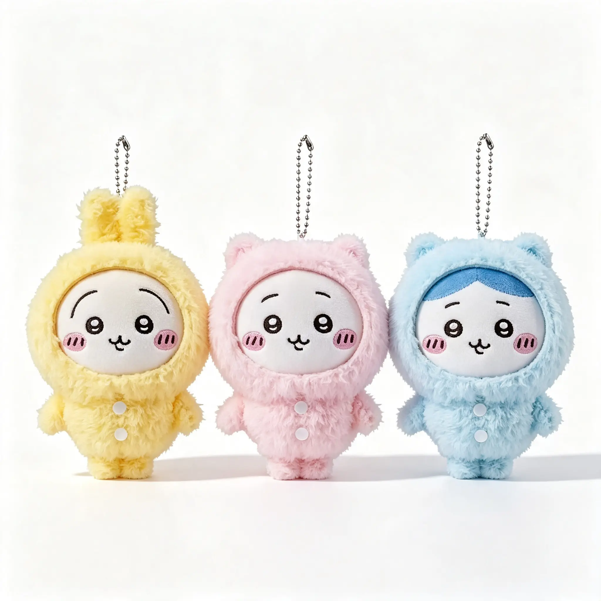 Cute Japanese Anime Character Plush Keychain Set, Fluffy Hamster, Blue Cat & Rabbit Bunny Stuffed Pendant, Kawaii Backpack Ornament Accessory, Bedroom Room Decor, Lovely Holiday & Birthday Gift for Friends