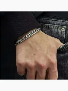 Unisex Blue Diamond Cuban Link Bracelet, Fashionable Mediterranean Style Jewelry, Versatile Design for Men and Women