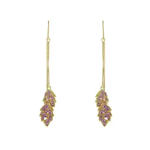 Elegant Purple Leaf Threader Earrings, Super Fairy Long Earrings Tassel Ear Jewelry