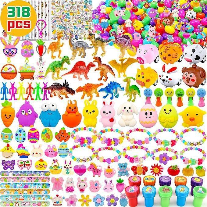 36pcs/50cs/100pcs Prefilled Easter Eggs Toys and Stickers for Easter Egg Hunt, Filled with Toys Party Favors for Kids Boys Girls Easter Eggs Hunt, Basket Stuffers Fillers, Classroom Prize Supplies Springtok