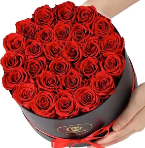Forever Preserved Roses - 27 Flowers in a Box, Perfect Gift for Women Birthday Mom Anniversary Valentines Long-Lasting Elegant Bouquet Round Red Real