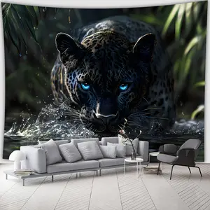 Large Leopard Water Landscape Photo Wall Hanging Rug, Polyester Backdrop for Living Room Bedroom Office Party Decoration, No Installation Needed
