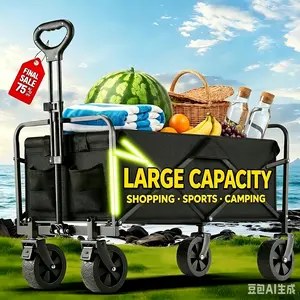 220/450/680 LBS Heavy Duty All Terrain Folding Utility Cart, Large Capacity Black Collapsible Wagon, Multi-Load Design Outdoor Camper Wagon for Yard Shopping, Sports, Camping & Garden Equipment Hauling