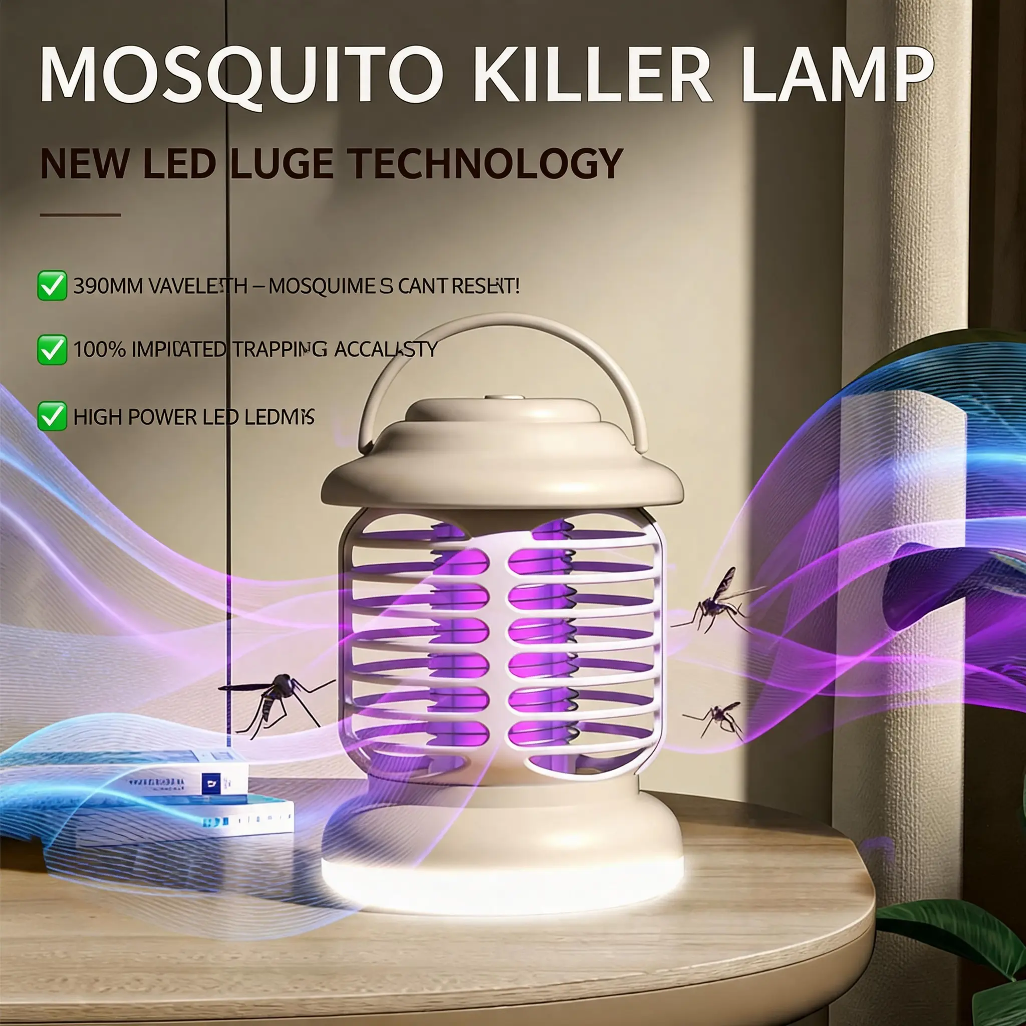 3-in-1 Rechargeable Bug Zapper – Electric Mosquito Trap, LED Camping Light & Desk Lamp, Cordless, Portable, Quiet & Easy to Clean