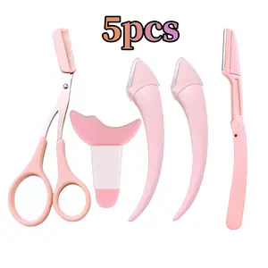 5-Piece Eyebrow & Eye Makeup Tool Set: Includes Precision Eyebrow Scissors & Silicone Eyeshadow Shield for Smudge-Proof Application, Travel-Ready Kit for Women & Girls