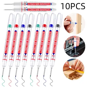 Long Nib Marker 10 Counts (4/5/10/20 Counts Optional) - 20mm Tip Quick Dry Waterproof Woodworking Pen for Wood Wall Plastic Cardboard, Construction Site & Outdoor/Work Marking Tools